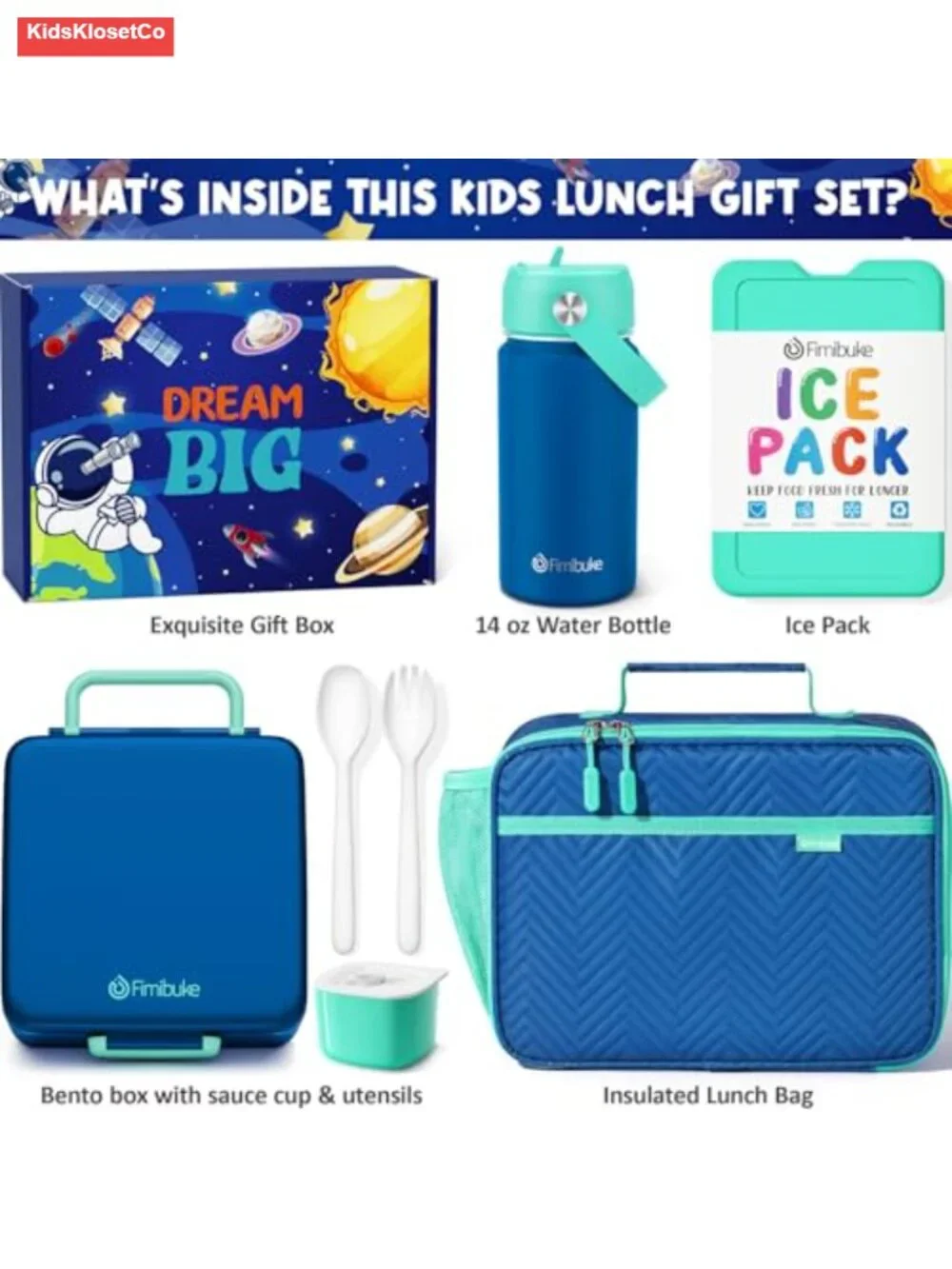 Kids Bento Lunch Box Set with Insulated Water Bottle, Lunch Bag, 4